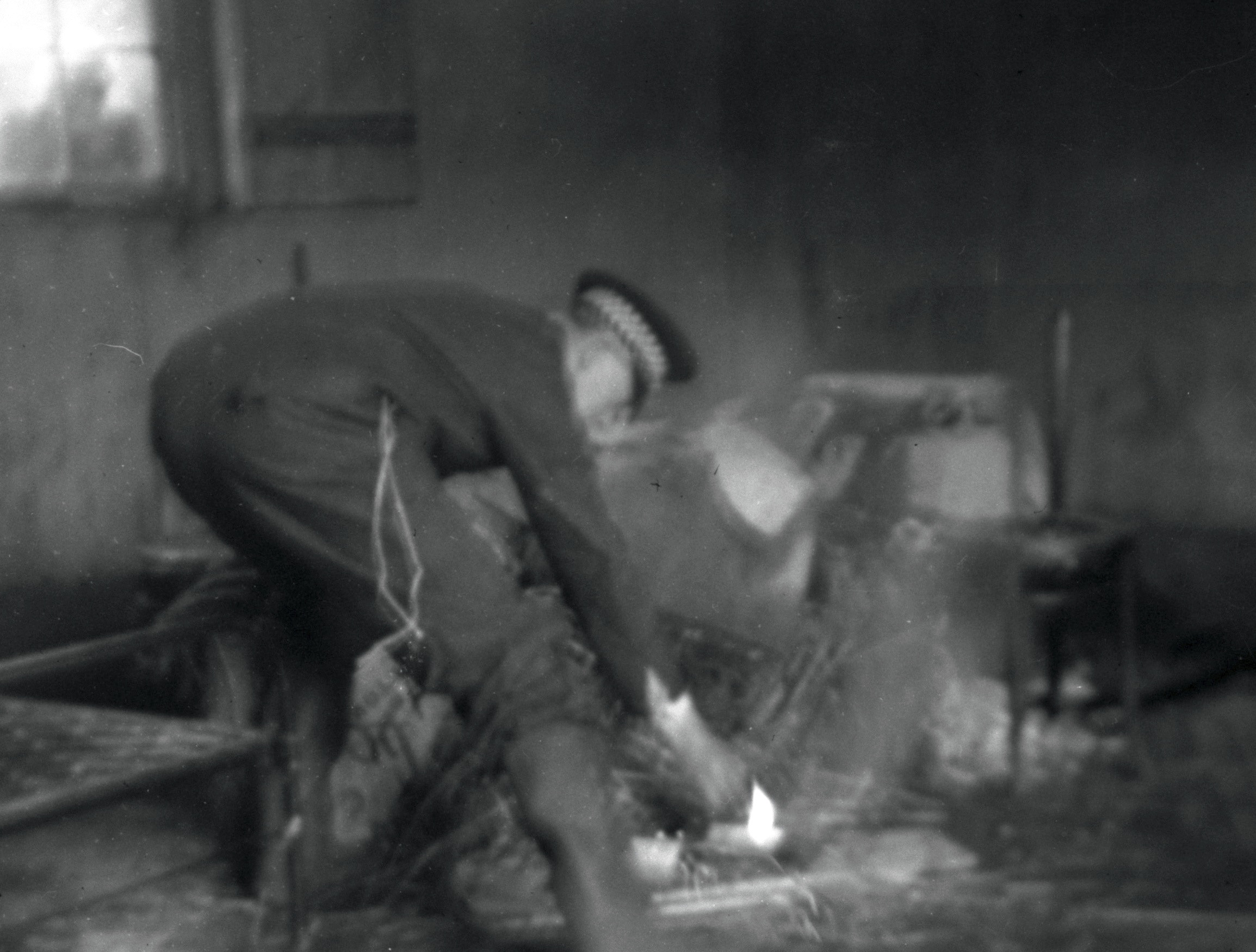 ARP practice, Constable lights the fire.jpg